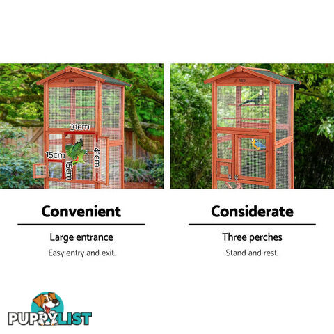 i.Pet Bird Cage 72cm x 60cm x 168cm Pet Cages Large Aviary Parrot Carrier Travel Canary Wooden XL - PET-GT-BIRD-WBC02