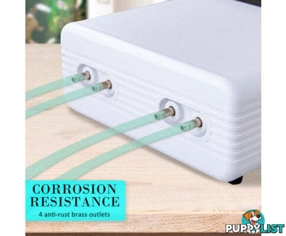 Aquarium Air Pump Oxygen Hydroponic 4 Outlet 670L/H 8W WHITE - V274-AQ-CT404