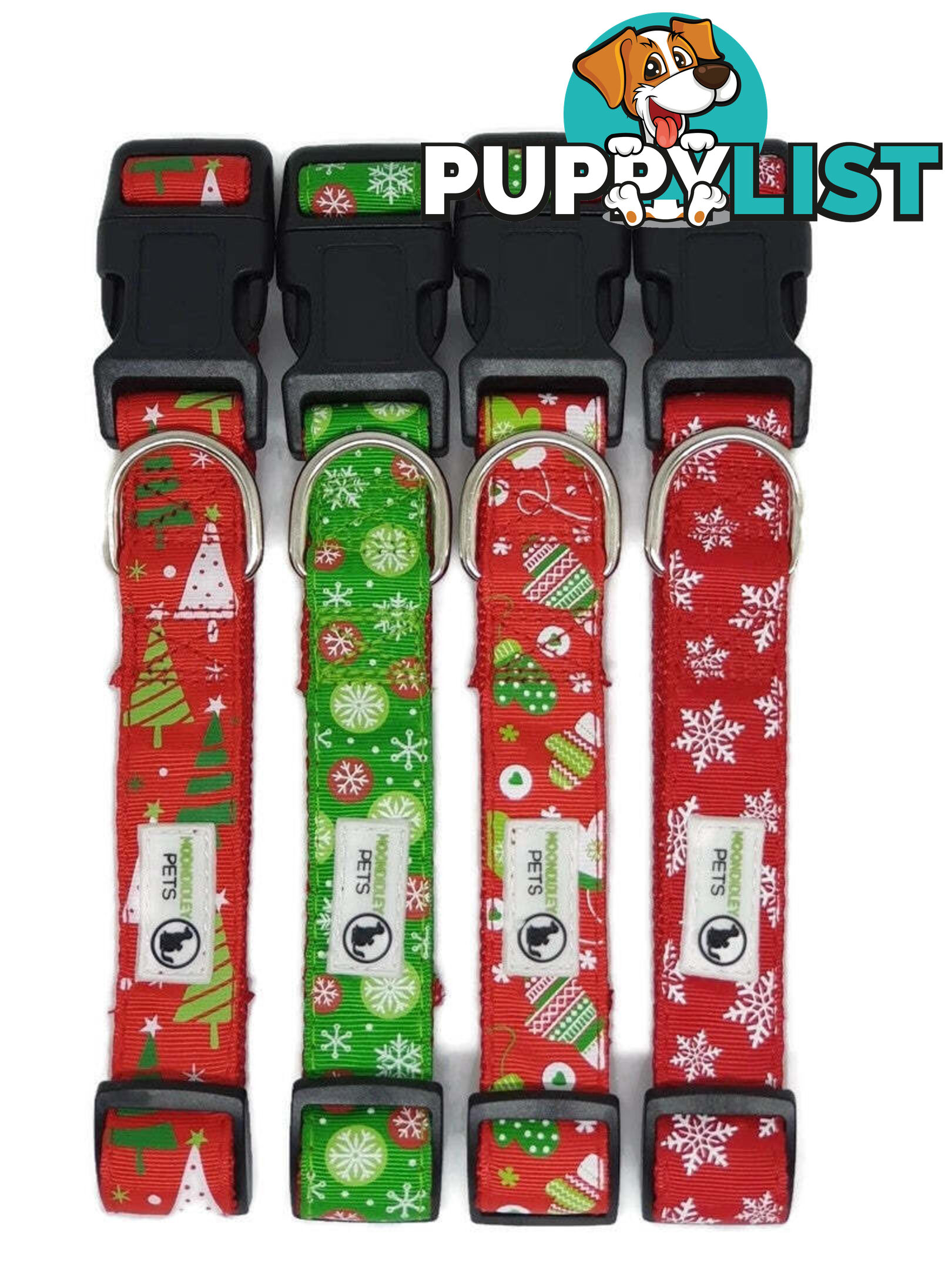 Christmas Dog Collars Adjustable - Moondidley Pets - MDPCOLXMASREDSNO