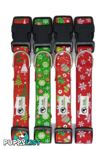 Christmas Dog Collars Adjustable - Moondidley Pets - MDPCOLXMASREDSNO