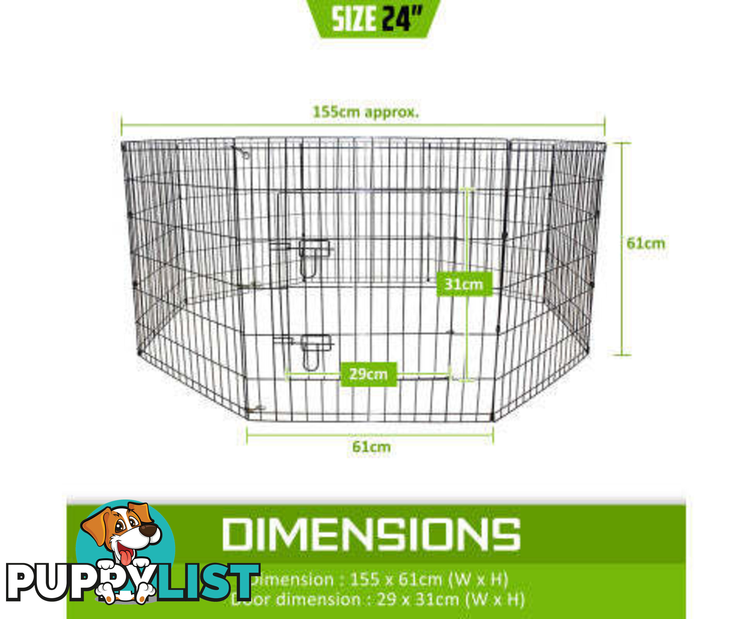 Paw Mate Pet Playpen 8 Panel Foldable Dog Exercise Enclosure Fence Cage - V274-PET-PP24