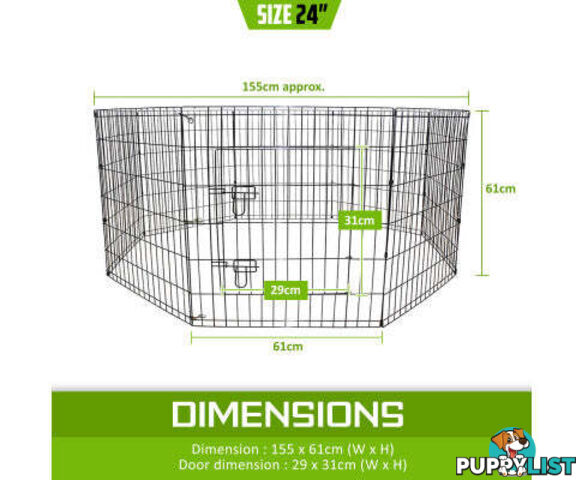 Paw Mate Pet Playpen 8 Panel Foldable Dog Exercise Enclosure Fence Cage - V274-PET-PP24