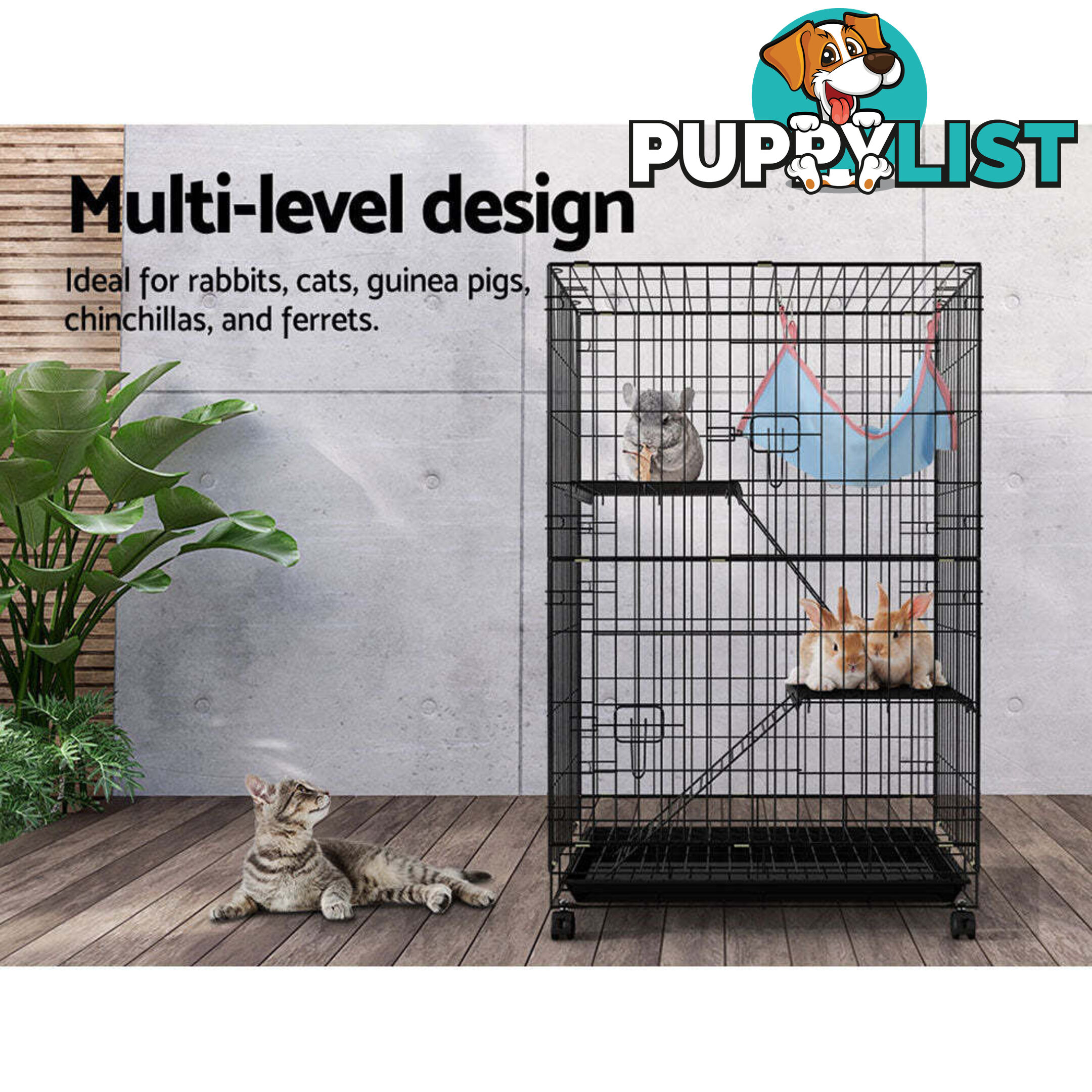 i.Pet Rabbit Cage 100cm Hutch 3 Level Indoor Guinea Pig Ferret - PET-RAB-CAGE-GV1907