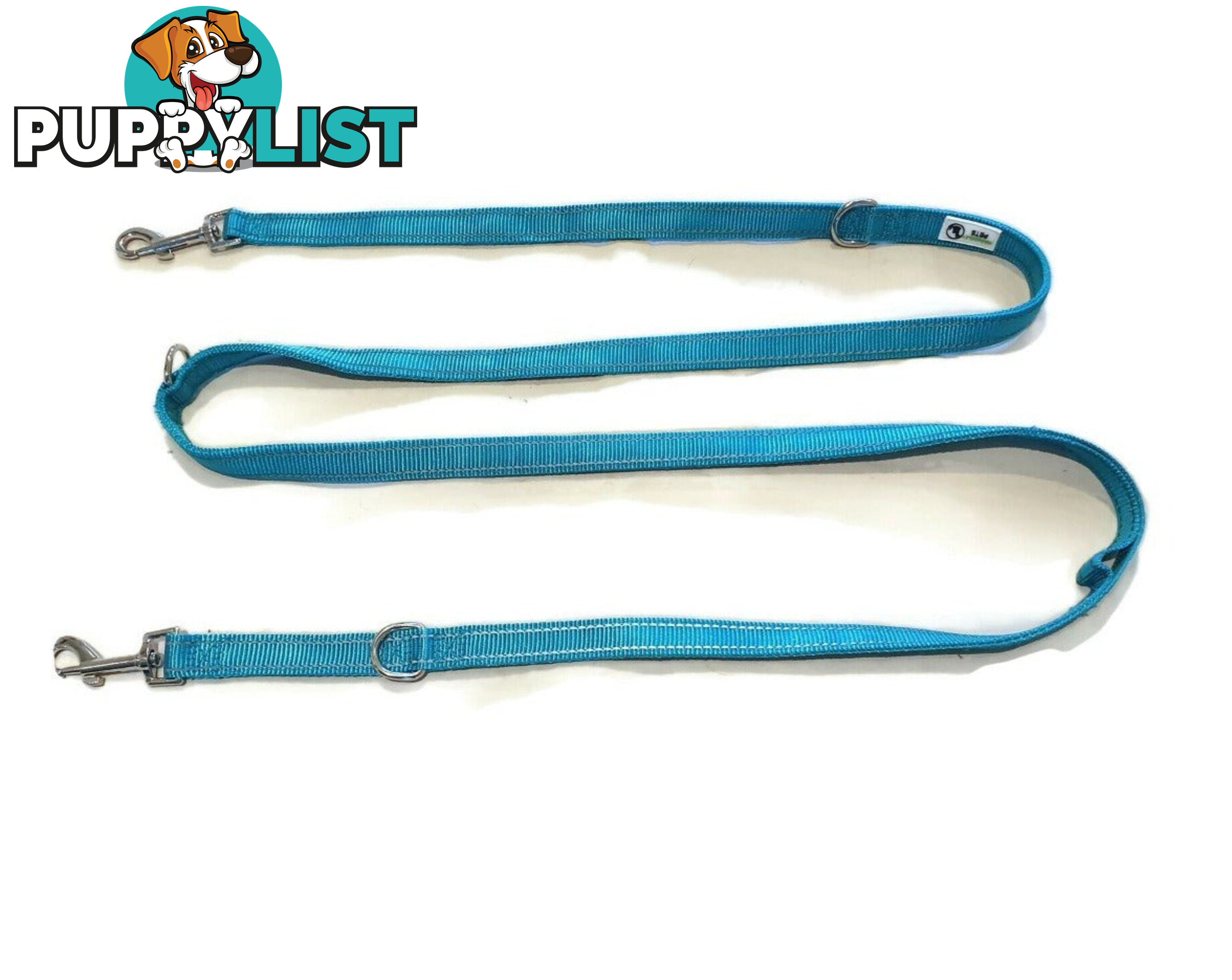 Multi Dog Lead - Nylon w/Reflective Stitching - Double Clip ,Coupler, Waist Belt, Short/Long, Quicktie Moondidley Pets - MDPLDMUL20LBLU
