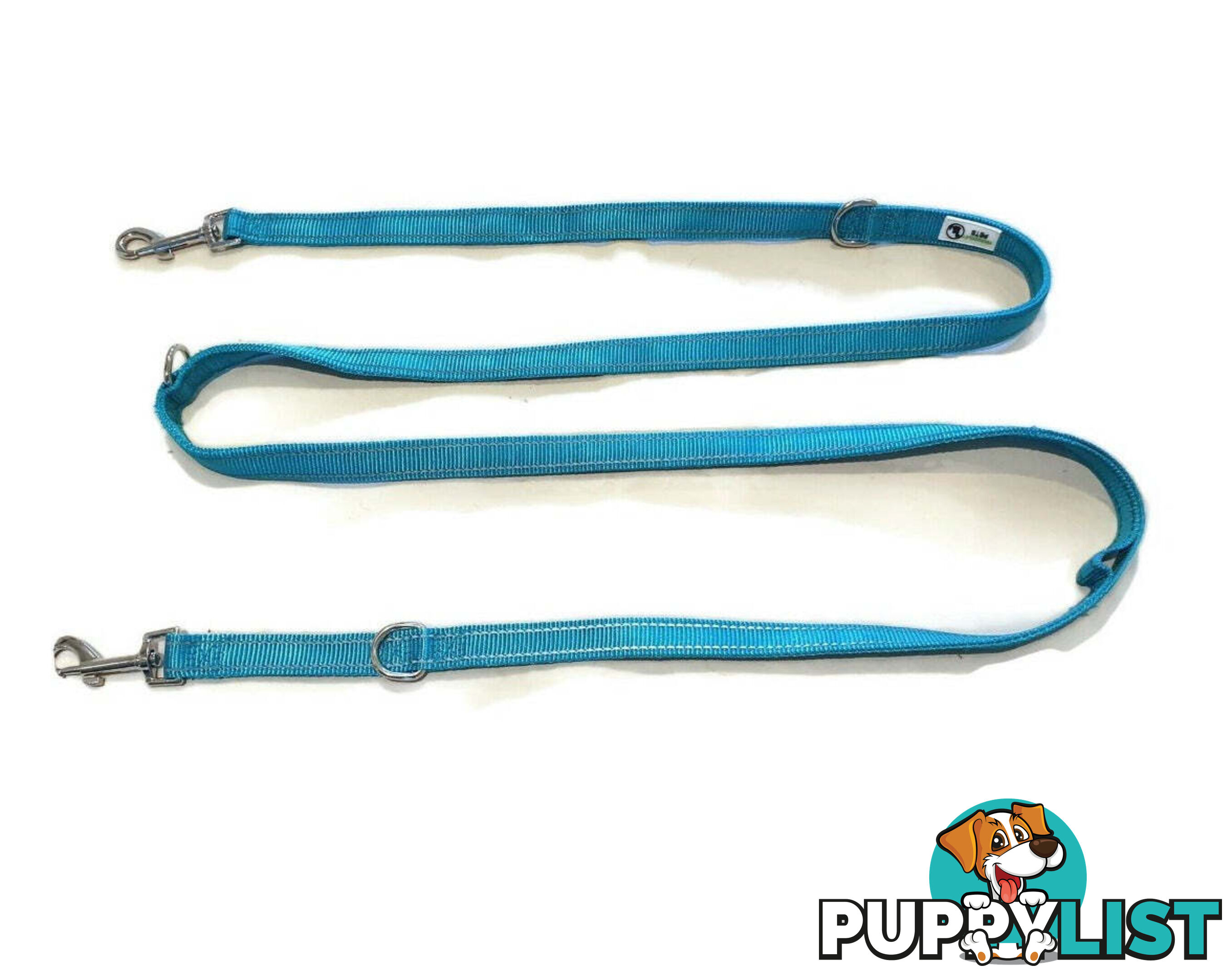 Multi Dog Lead - Nylon w/Reflective Stitching - Double Clip ,Coupler, Waist Belt, Short/Long, Quicktie Moondidley Pets - MDPLDMUL20LBLU