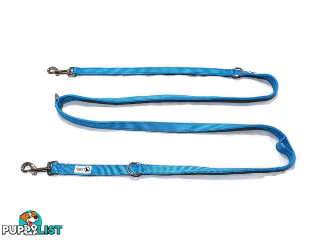 Multi Dog Lead - Nylon w/Reflective Stitching - Double Clip ,Coupler, Waist Belt, Short/Long, Quicktie Moondidley Pets - MDPLDMUL20LBLU