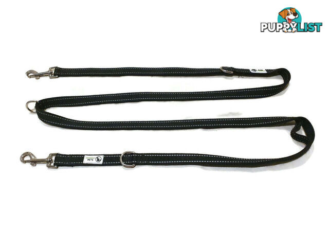 Multi Dog Lead - Nylon w/Reflective Stitching - Double Clip ,Coupler, Waist Belt, Short/Long, Quicktie Moondidley Pets - MDPLDMUL20LBLU