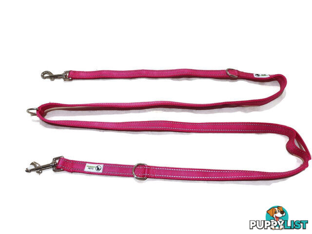 Multi Dog Lead - Nylon w/Reflective Stitching - Double Clip ,Coupler, Waist Belt, Short/Long, Quicktie Moondidley Pets - MDPLDMUL20LBLU