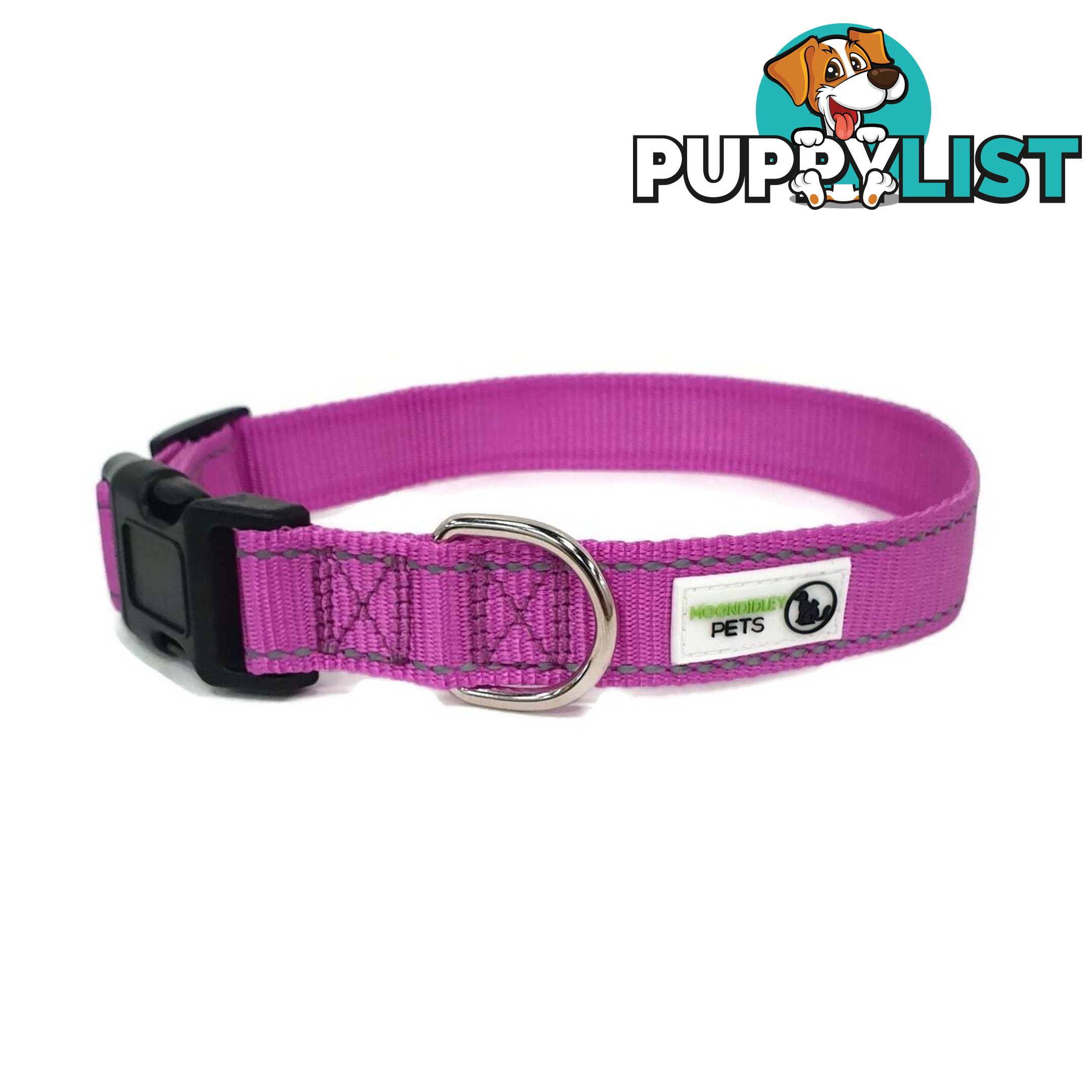 Nylon w/Reflective Stitching Dog Collar - Moondidley Pets - MDPCOLREFMPUR
