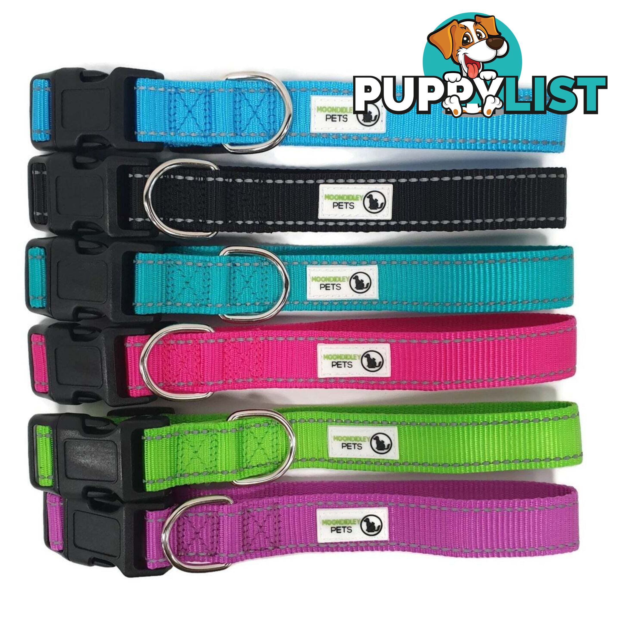 Nylon w/Reflective Stitching Dog Collar - Moondidley Pets - MDPCOLREFMPUR