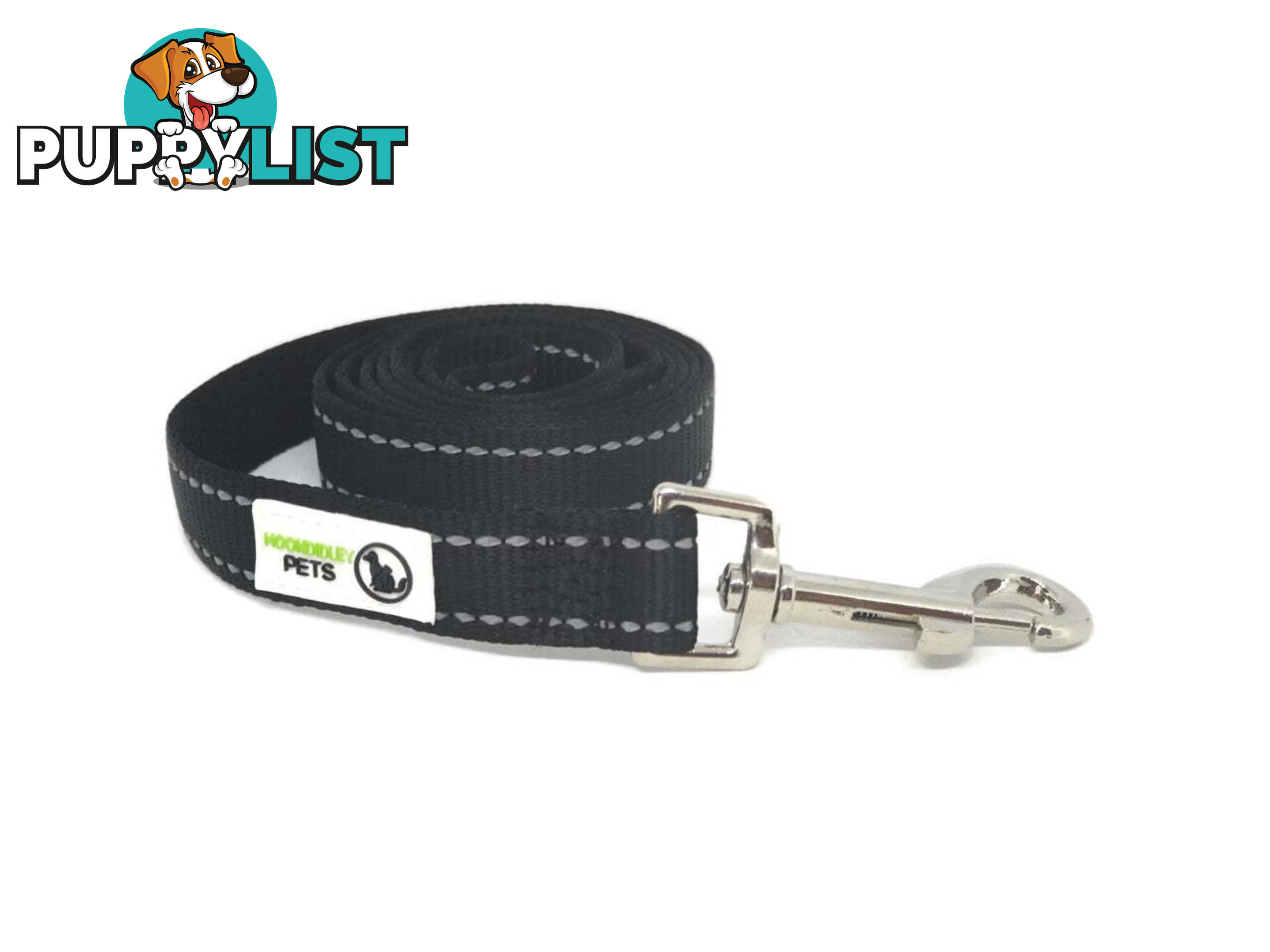 1.2m Nylon w/Reflective Stitching Dog Lead - Moondidley Pets - MDPLDREFBLK251.2