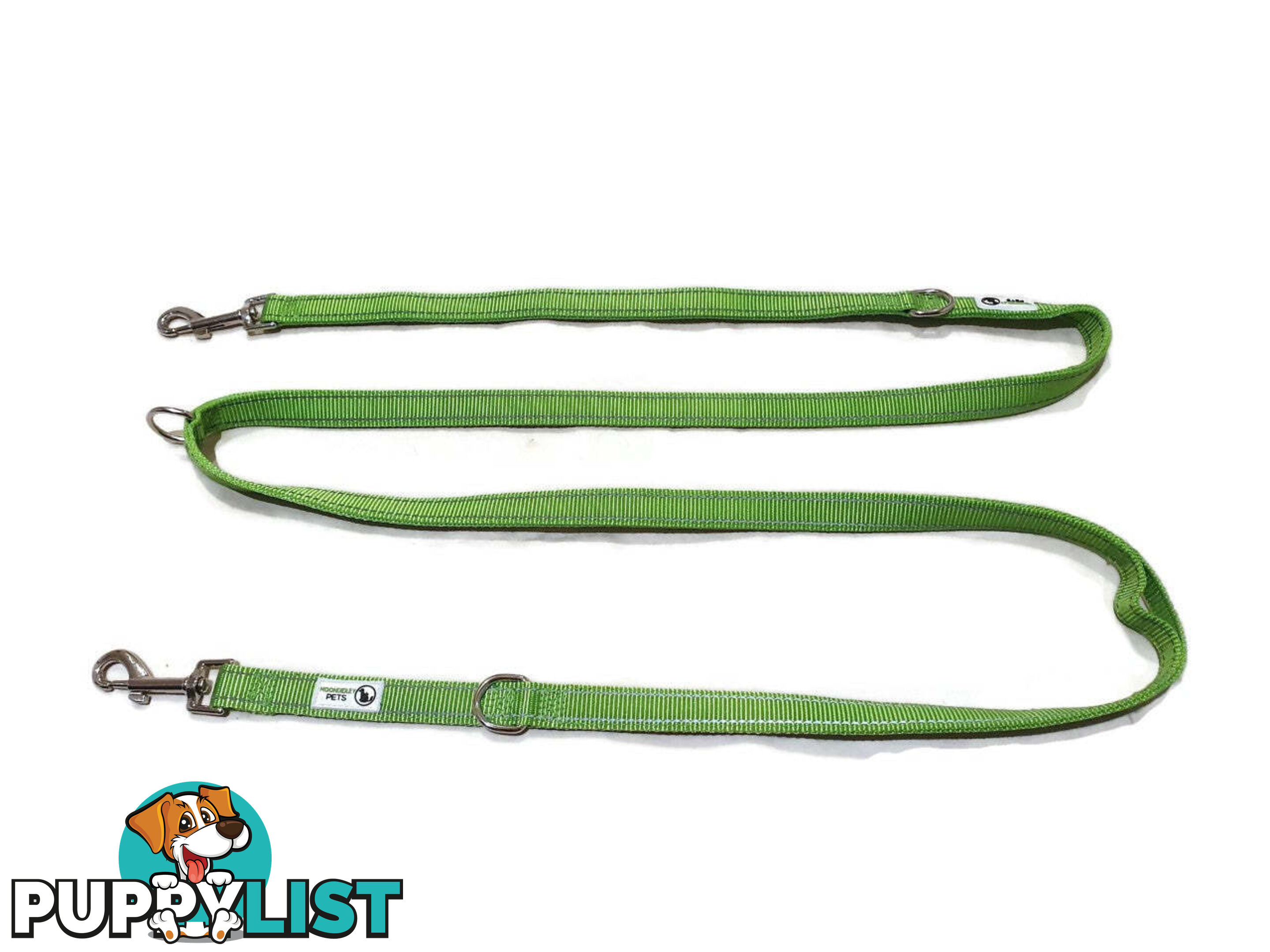 Multi Dog Lead - Nylon w/Reflective Stitching - Double Clip ,Coupler, Waist Belt, Short/Long, Quicktie Moondidley Pets - MDPLDMUL20PUR