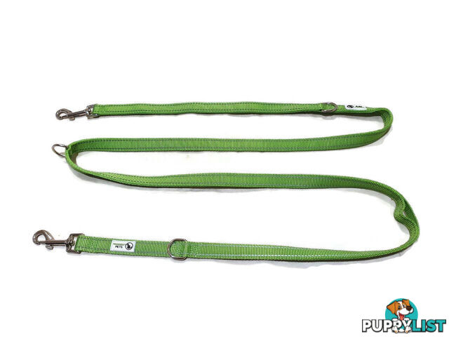 Multi Dog Lead - Nylon w/Reflective Stitching - Double Clip ,Coupler, Waist Belt, Short/Long, Quicktie Moondidley Pets - MDPLDMUL20PUR