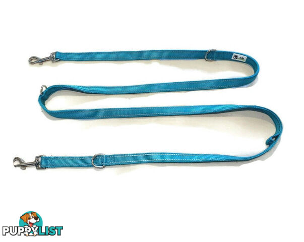 Multi Dog Lead - Nylon w/Reflective Stitching - Double Clip ,Coupler, Waist Belt, Short/Long, Quicktie Moondidley Pets - MDPLDMUL20PUR