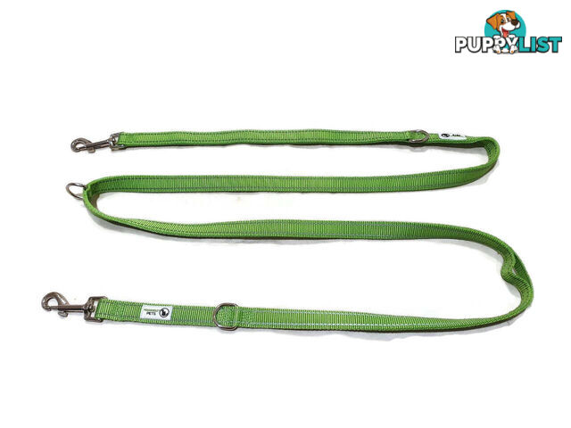 Multi Dog Lead - Nylon w/Reflective Stitching - Double Clip ,Coupler, Waist Belt, Short/Long, Quicktie Moondidley Pets - MDPLDMUL20GRN