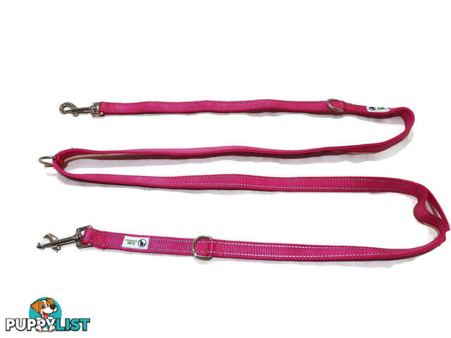 Multi Dog Lead - Nylon w/Reflective Stitching - Double Clip ,Coupler, Waist Belt, Short/Long, Quicktie Moondidley Pets - MDPLDMUL20GRN