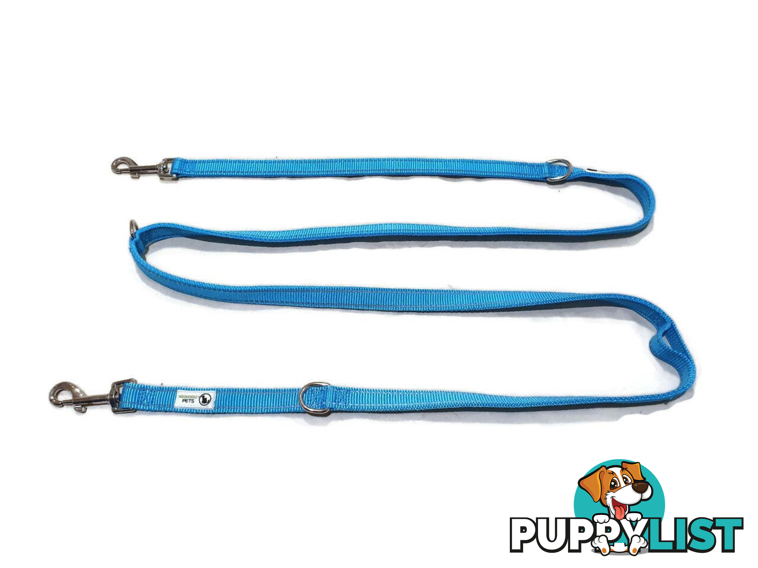 Multi Dog Lead - Nylon w/Reflective Stitching - Double Clip ,Coupler, Waist Belt, Short/Long, Quicktie Moondidley Pets - MDPLDMUL20GRN