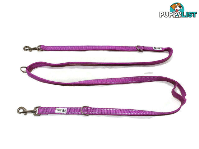 Multi Dog Lead - Nylon w/Reflective Stitching - Double Clip ,Coupler, Waist Belt, Short/Long, Quicktie Moondidley Pets - MDPLDMUL20GRN