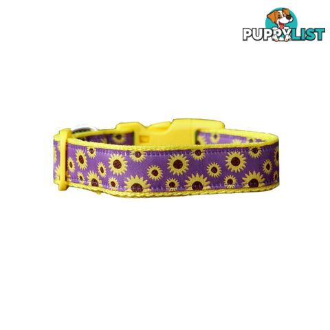 Sunflower Dog Collar - Hand Made by The Bark Side - TBSSUNMEDYEL