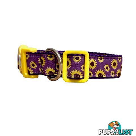 Sunflower Dog Collar - Hand Made by The Bark Side - TBSSUNMEDYEL