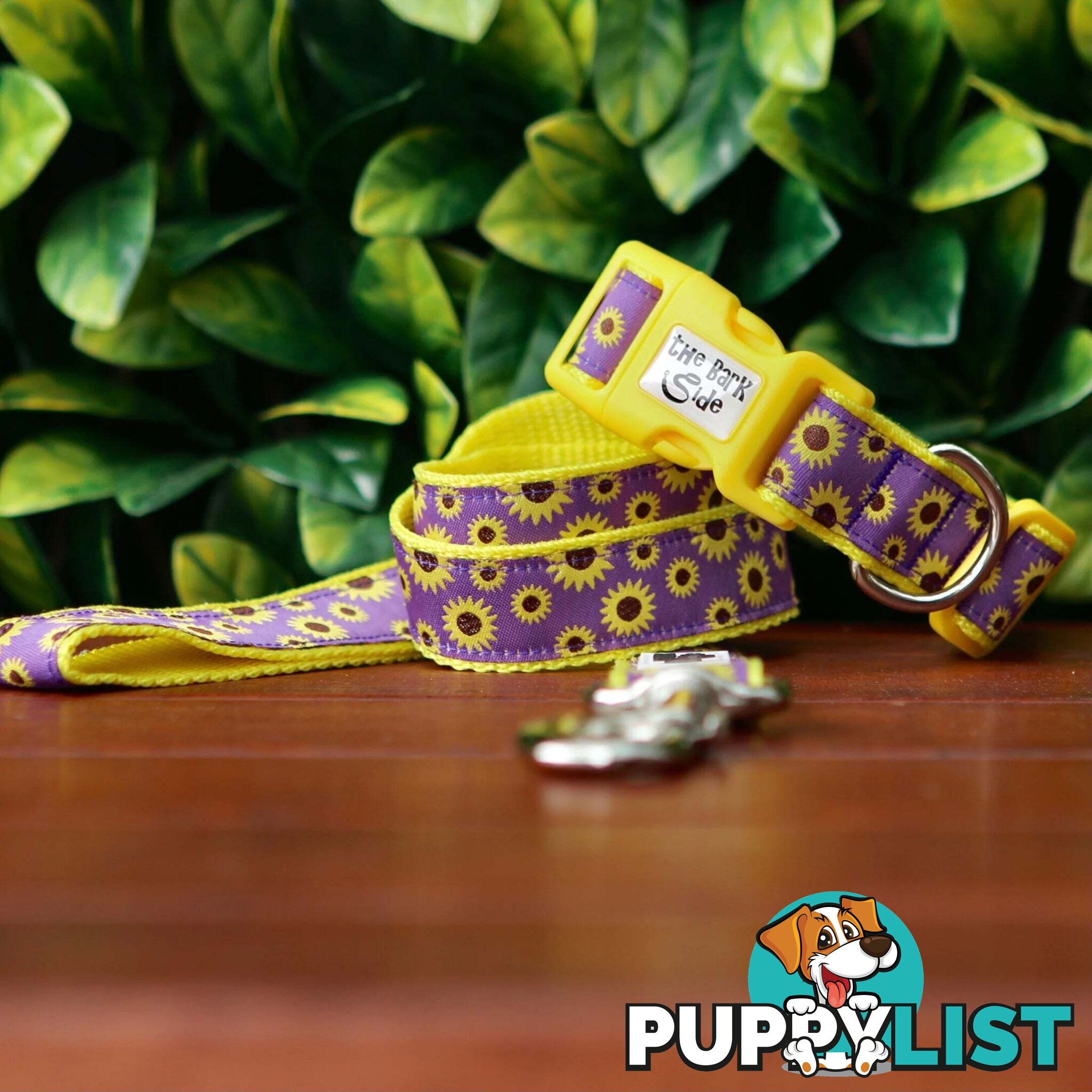 Sunflower Dog Collar - Hand Made by The Bark Side - TBSSUNMEDYEL