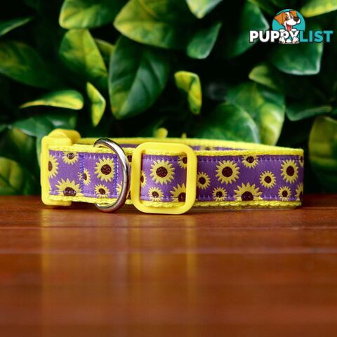 Sunflower Dog Collar - Hand Made by The Bark Side - TBSSUNMEDYEL