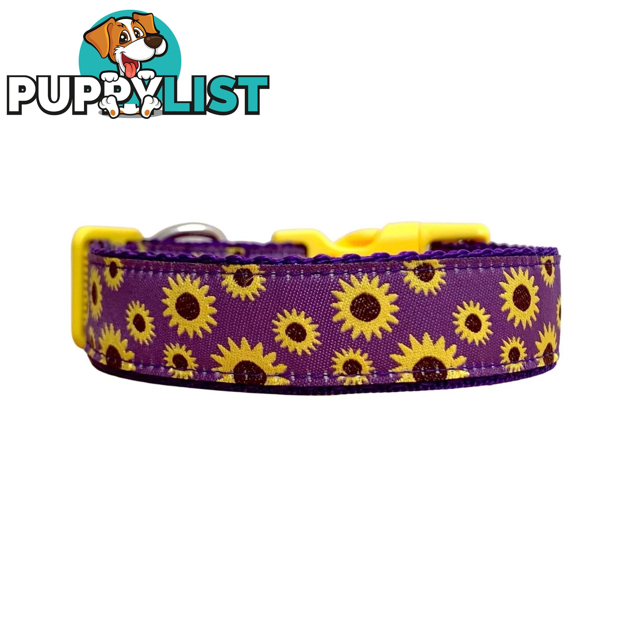 Sunflower Dog Collar - Hand Made by The Bark Side - TBSSUNMEDYEL