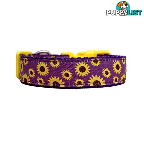 Sunflower Dog Collar - Hand Made by The Bark Side - TBSSUNMEDYEL