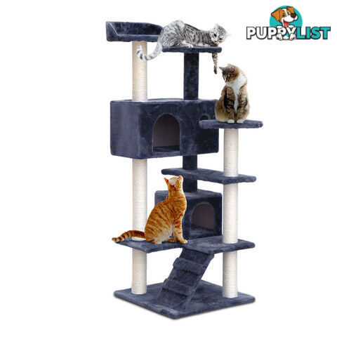 i.Pet Cat Tree 134cm Trees Scratching Post Scratcher Tower Condo House Furniture Wood - PET-CAT-801F-GR