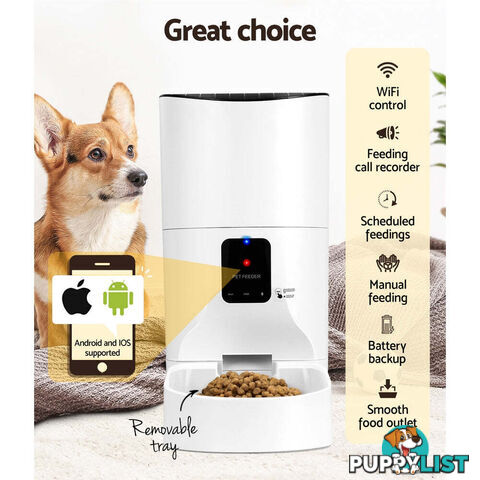 i.Pet Automatic Pet Feeder 9L Wifi Auto Dog Cat Feeder Smart Food Dispenser Timer - PET-FEEDER-9L-WIFI-WH