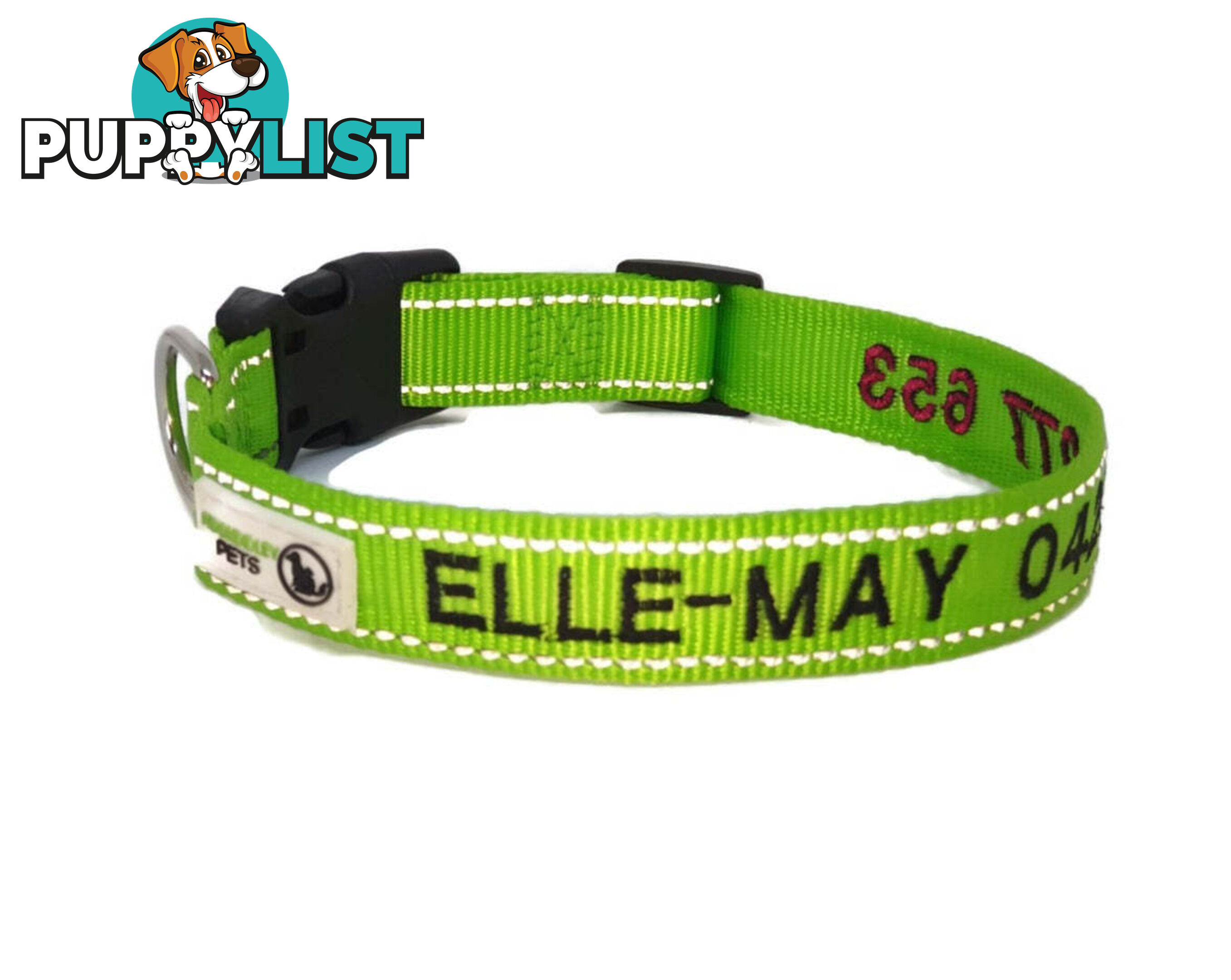 Doggie ID Collar Nylon w/Reflective Stitching Embroidered Personalised Custom. - GC-DIC-031-S-PNK