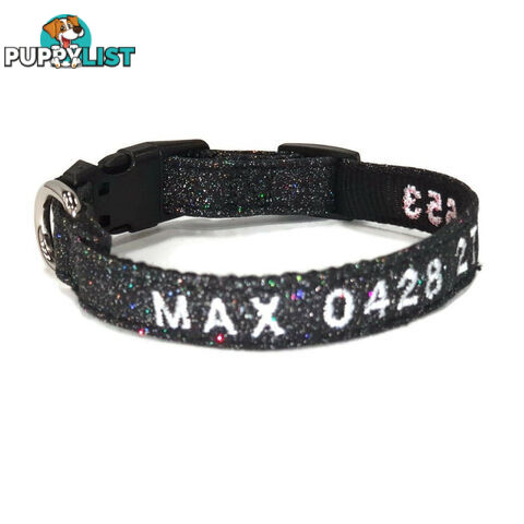Doggie ID Collar - Bling Glitter Overlay Nylon Collar, Embroidered Personised Custom. - GC-DIC-BLING-L-HPNK