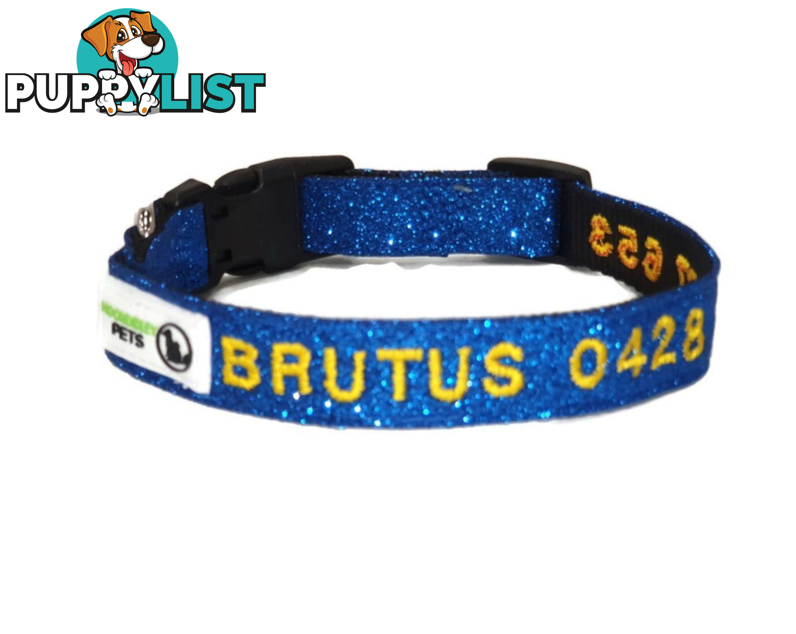 Doggie ID Collar - Bling Glitter Overlay Nylon Collar, Embroidered Personised Custom. - GC-DIC-BLING-L-HPNK