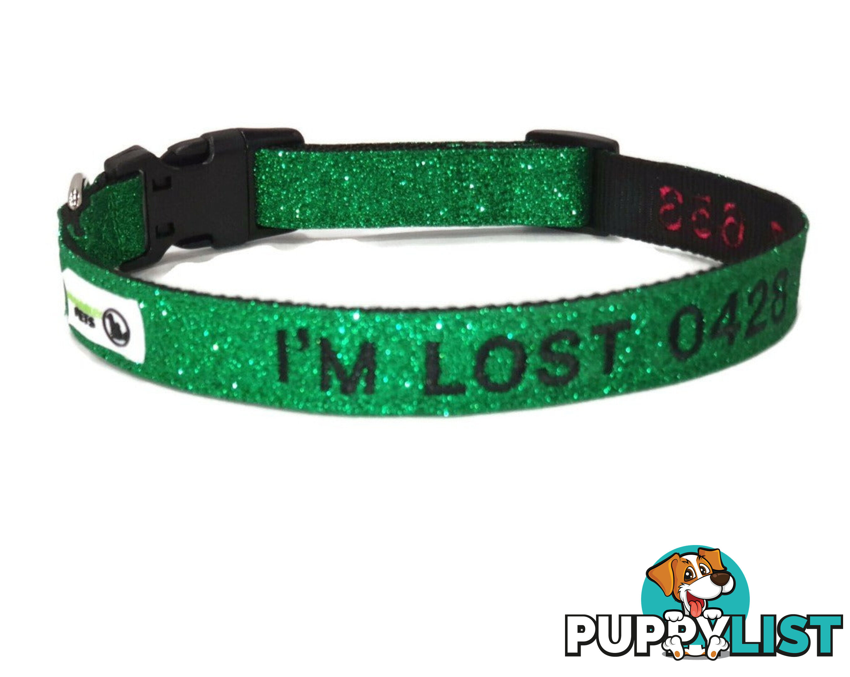 Doggie ID Collar - Bling Glitter Overlay Nylon Collar, Embroidered Personised Custom. - GC-DIC-BLING-L-HPNK