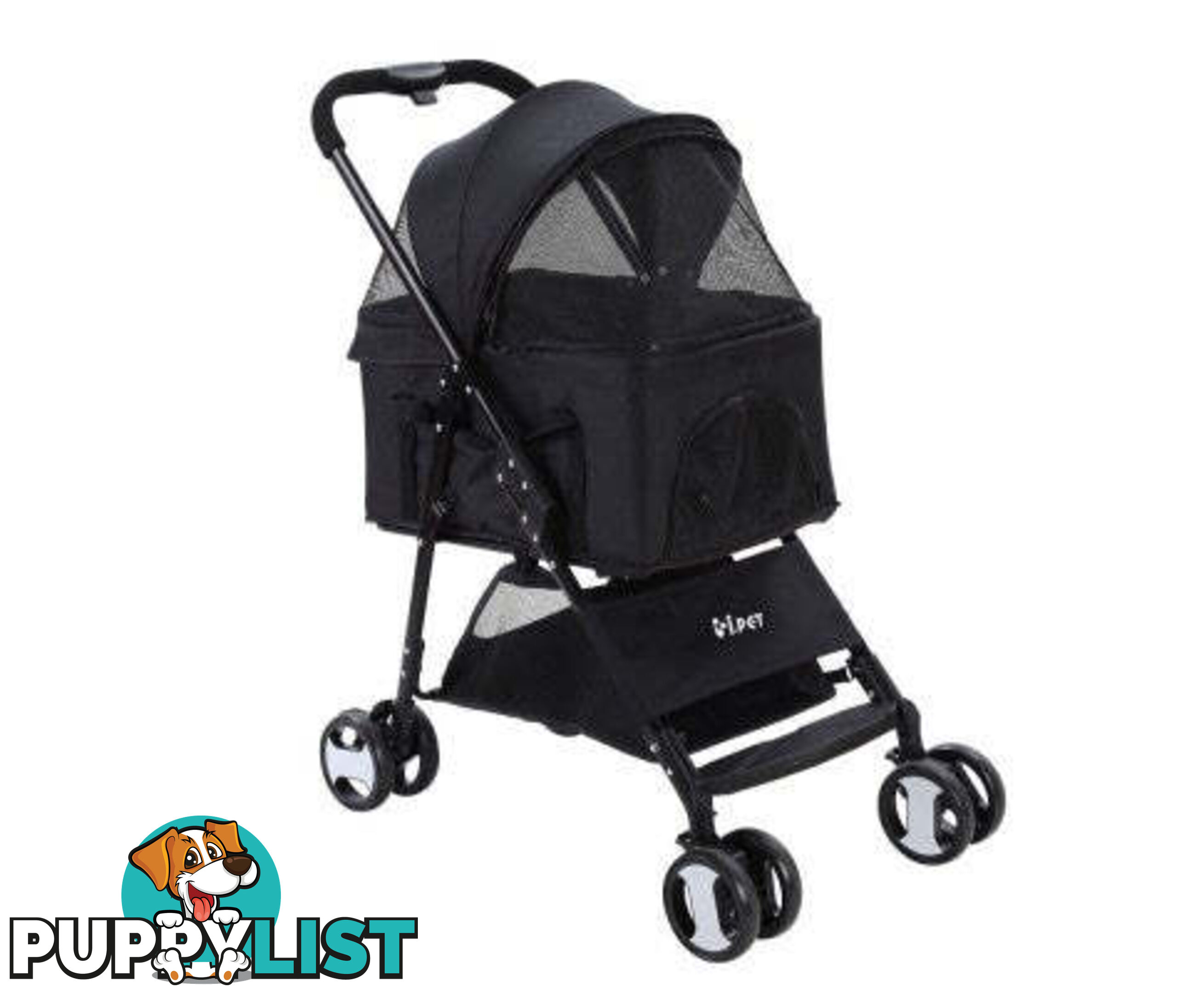 i.Pet Pet Stroller Dog Carrier Foldable Pram 3 IN 1 Middle Size - PET-STROLLER-4WL-M-BK