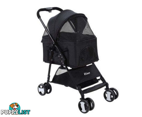 i.Pet Pet Stroller Dog Carrier Foldable Pram 3 IN 1 Middle Size - PET-STROLLER-4WL-M-BK