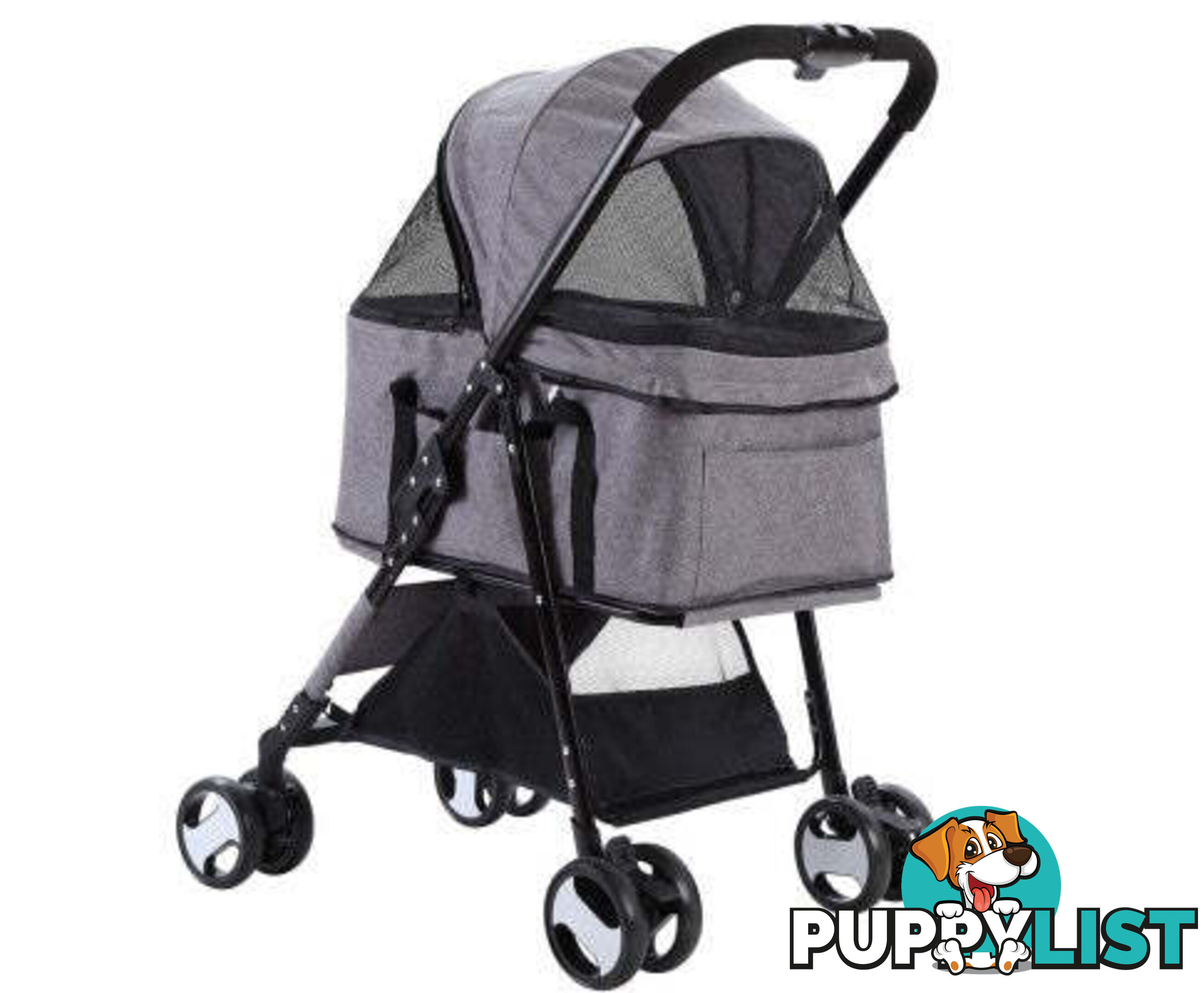 i.Pet Pet Stroller Dog Carrier Foldable Pram 3 IN 1 Middle Size - PET-STROLLER-4WL-M-BK