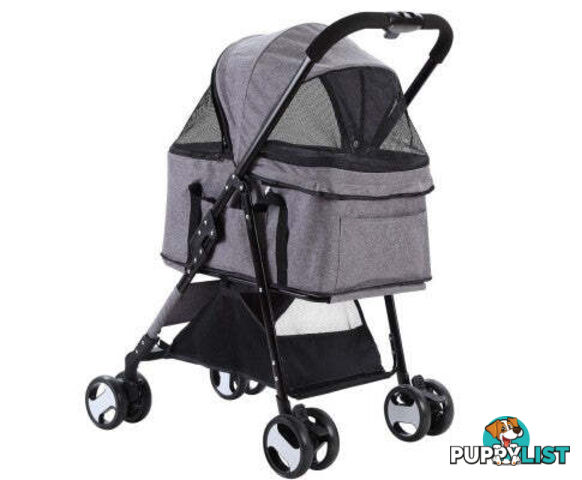 i.Pet Pet Stroller Dog Carrier Foldable Pram 3 IN 1 Middle Size - PET-STROLLER-4WL-M-BK