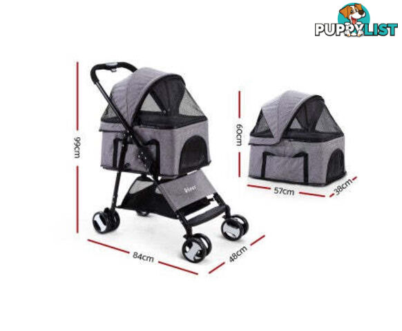 i.Pet Pet Stroller Dog Carrier Foldable Pram 3 IN 1 Middle Size - PET-STROLLER-4WL-M-BK