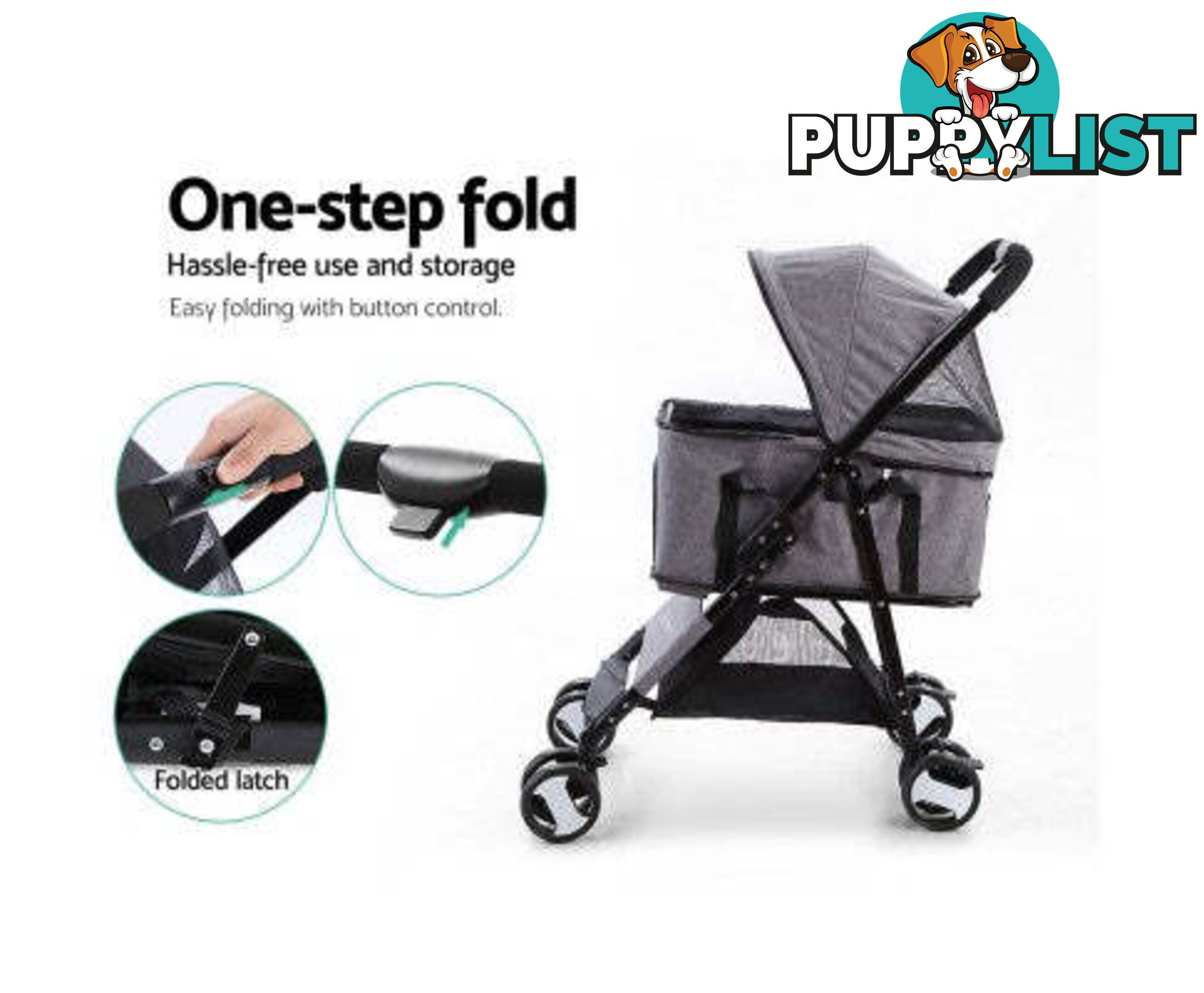 i.Pet Pet Stroller Dog Carrier Foldable Pram 3 IN 1 Middle Size - PET-STROLLER-4WL-M-BK
