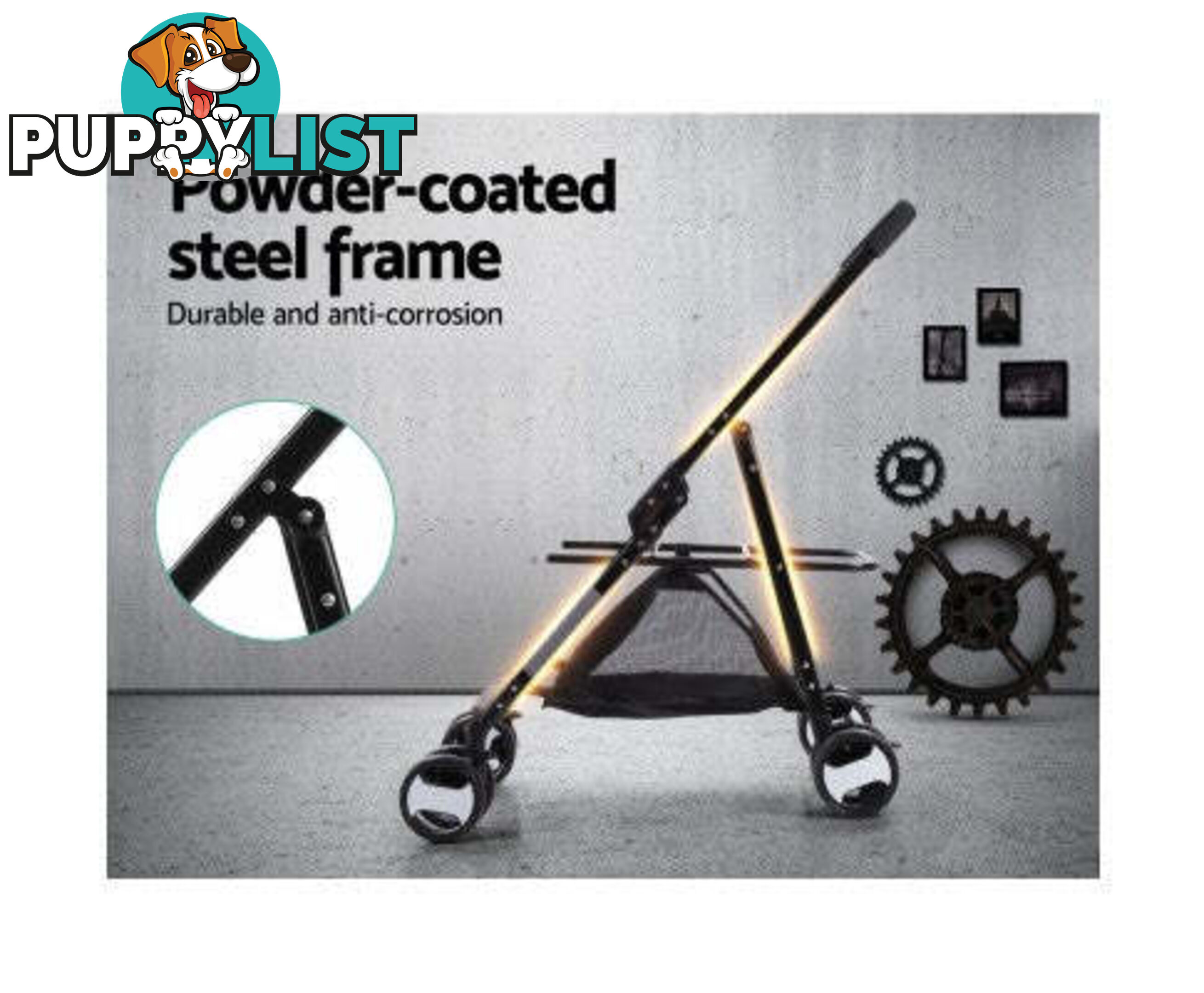 i.Pet Pet Stroller Dog Carrier Foldable Pram 3 IN 1 Middle Size - PET-STROLLER-4WL-M-BK