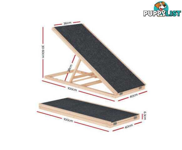 i.Pet Dog Ramp Adjustable Height for Bed, Sofa or Car Foldable - FDR-D-WOOD100-GR