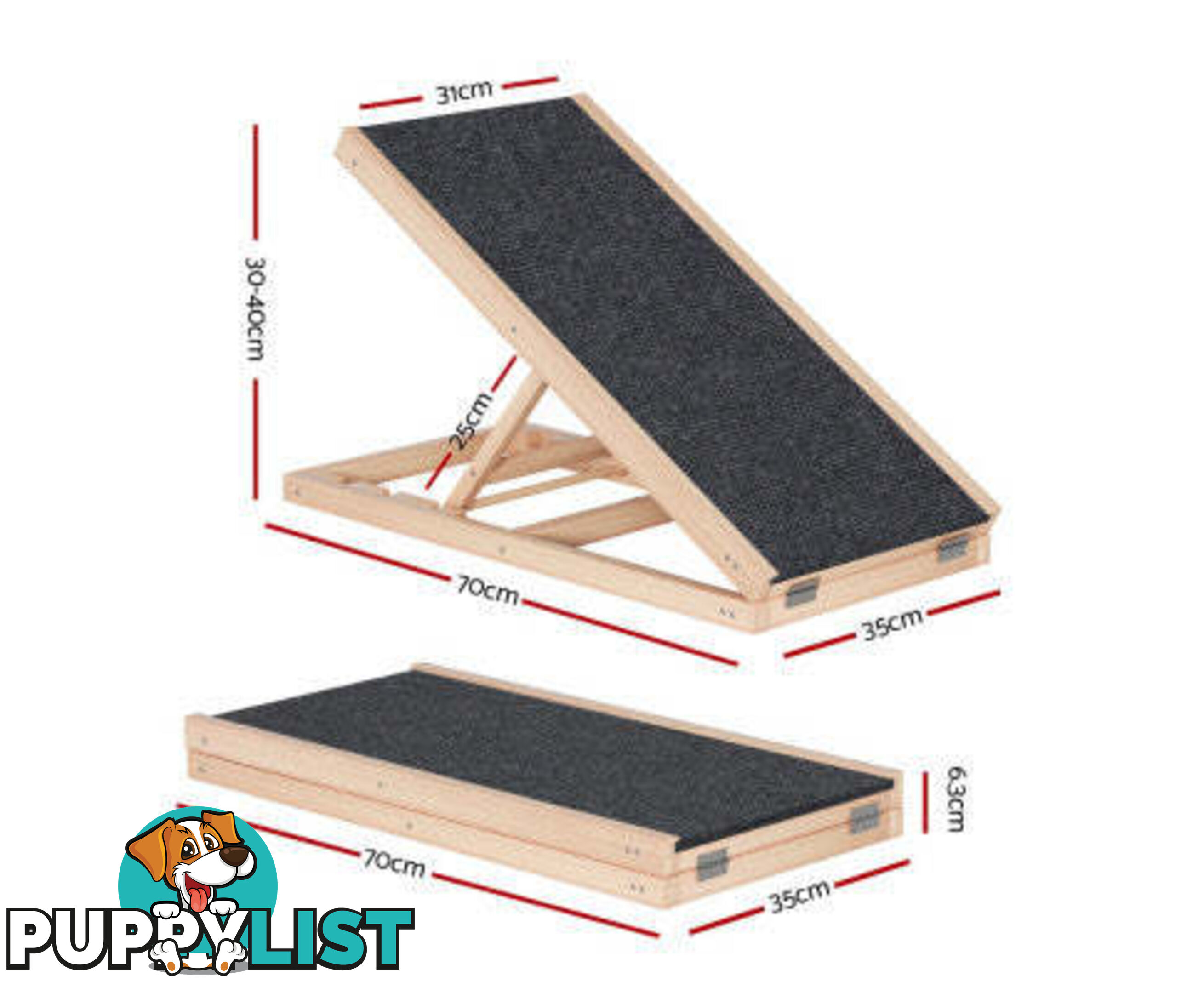 i.Pet Dog Ramp Adjustable Height for Bed, Sofa or Car Foldable - FDR-D-WOOD100-GR