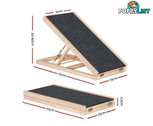 i.Pet Dog Ramp Adjustable Height for Bed, Sofa or Car Foldable - FDR-D-WOOD100-GR
