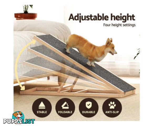 i.Pet Dog Ramp Adjustable Height for Bed, Sofa or Car Foldable - FDR-D-WOOD100-GR