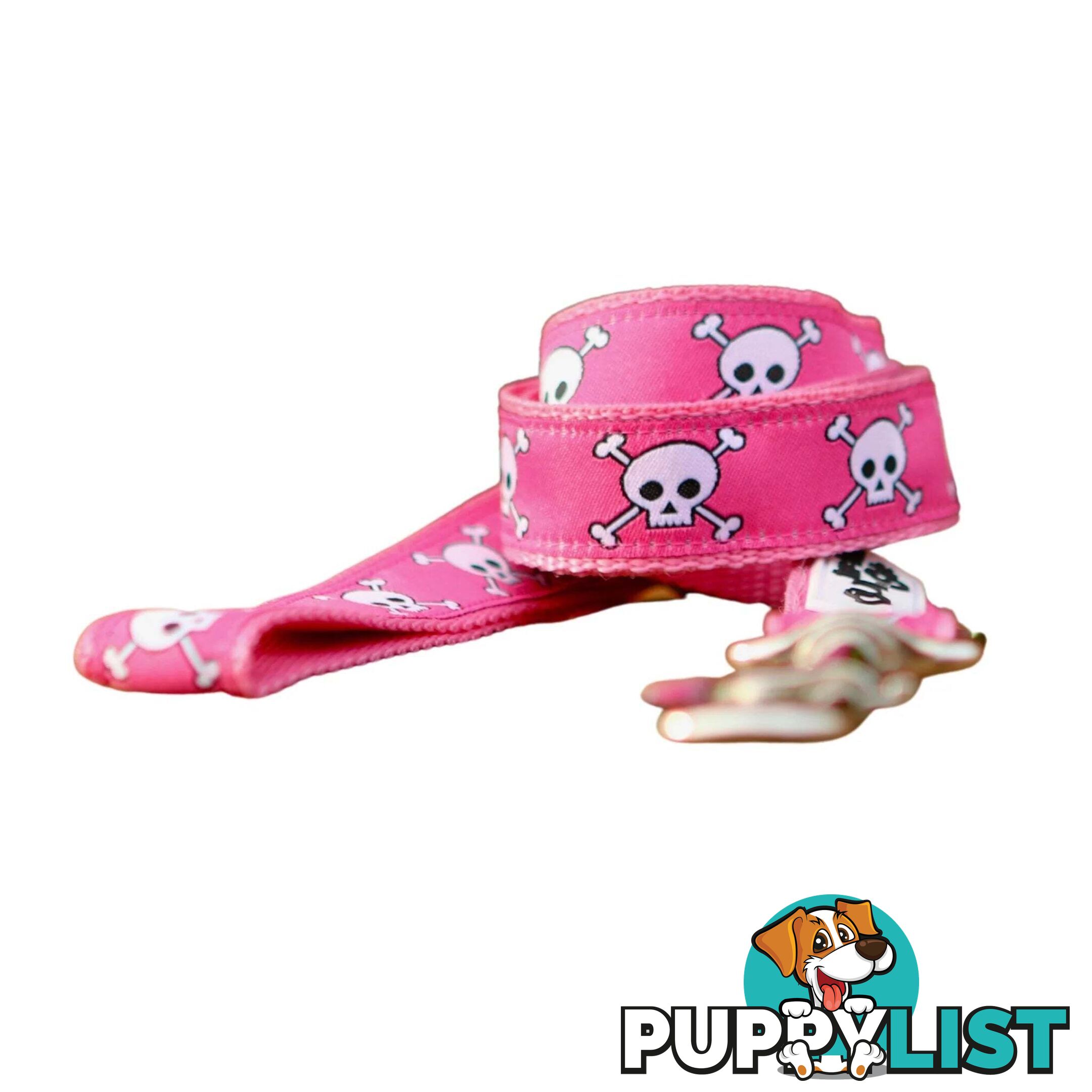 Pink Skulls Dog Lead / Dog Leash - Hand Made by The Bark Side - TBSLDSKU251.5