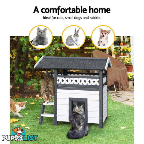 i.Pet Cat House Outdoor Shelter 77cm x 50cm x 73cm Rabbit Hutch Wooden Condo Small Dog Enclosure - PET-CH-770-GR