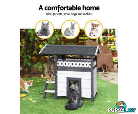 i.Pet Cat House Outdoor Shelter 77cm x 50cm x 73cm Rabbit Hutch Wooden Condo Small Dog Enclosure - PET-CH-770-GR