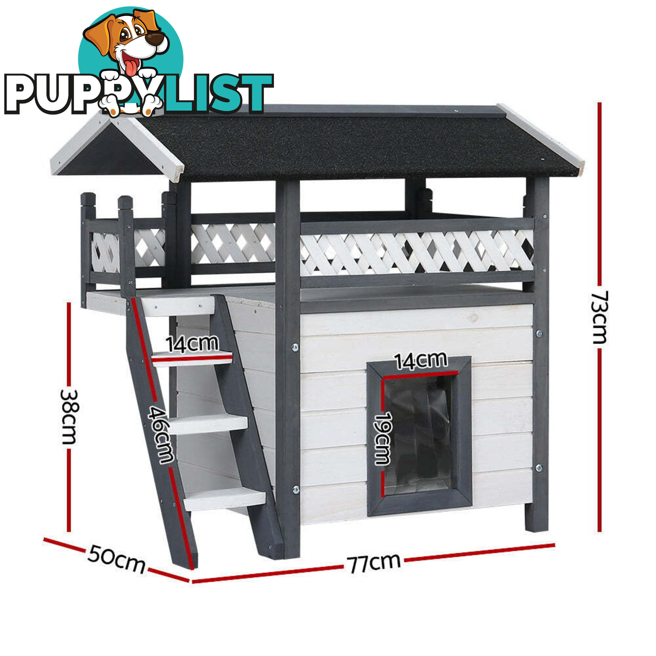 i.Pet Cat House Outdoor Shelter 77cm x 50cm x 73cm Rabbit Hutch Wooden Condo Small Dog Enclosure - PET-CH-770-GR