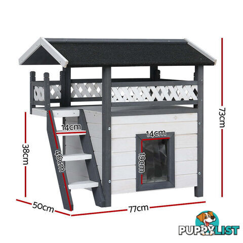 i.Pet Cat House Outdoor Shelter 77cm x 50cm x 73cm Rabbit Hutch Wooden Condo Small Dog Enclosure - PET-CH-770-GR